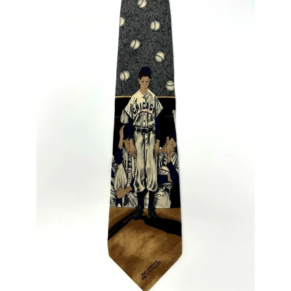 VTG Norman Rockwell Saturday Evening Post 1995 All Silk Chicago Baseball‎ Tie